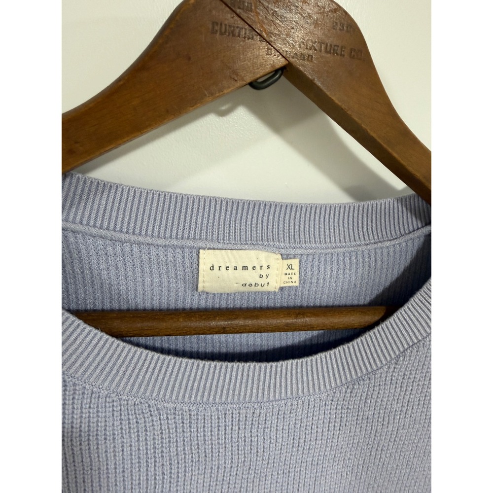 Dreamers by Debut Waffle Knit Sweater XL Blue Oversized Cropped Pocket - Picture 3 of 4
